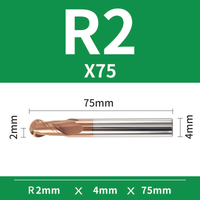 Frez kulowy, kula 2-ostrzowy VHM powłoka TiSiN Rozmiar: Ø4xR2x4Dx75L