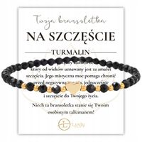 Bransoletka Damska Serce Czarny Turmalin Kamień Naturalny STAL