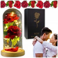 Wieczna Róża W Szkle Świecąca Led Prezent Walentynki Dzień Babci Kobiet