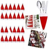 24X ŚWIĄTECZNE ETUI NA SZTUĆCE POKROWIEC CZAPKI CZAPECZKI DEKORACJE NA STÓŁ