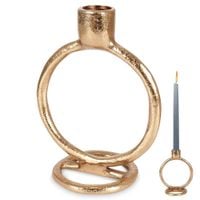 Świecznik Metalowy Złoty Stojak na Długą Świeczkę Stół Dekoracyjny 15 cm