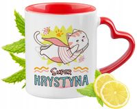Kubek Czerwony Z Uszkiem W Kształcie Serca Dla Krystyny Na Prezent