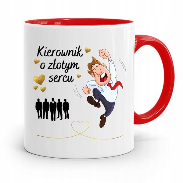Kubek Czerwony Dla Kierownika O Złotym Sercu Z Nadrukiem Ze Zdjęciem zdjęcie 1