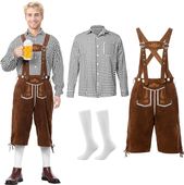 Tradycyjny Komplet Oktoberfest Męski Spodnie Skórzane Koszula M Czarny