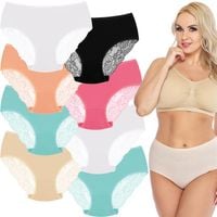 Majtki bambusowe figi damskie koronkowe wysoki stan duże rozmiary 8szt