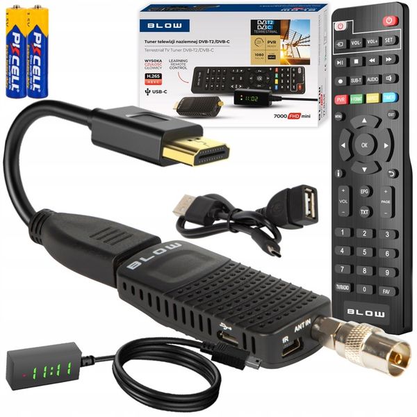 DEKODER TUNER TV DVB-T2 HEVC H.265 FULL HD MINI STICK PILOT BATERIE zdjęcie 1