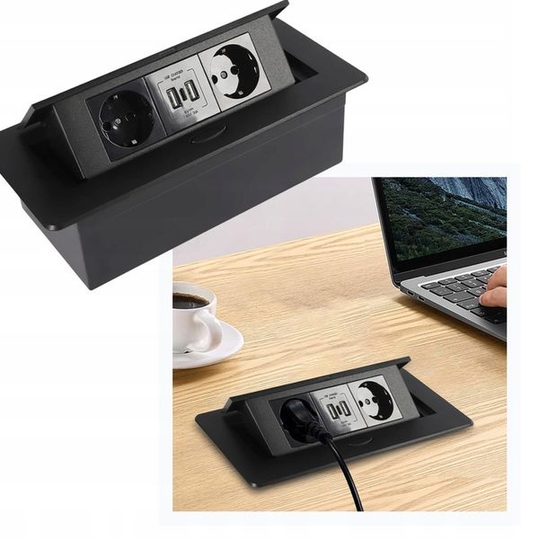 GNIAZDO CHOWANE W BLAT NABLATOWE + 2 USB CZARNE zdjęcie 12