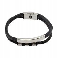 Męska bransoletka skórzana pleciona stal chirurgiczna czarna 04
