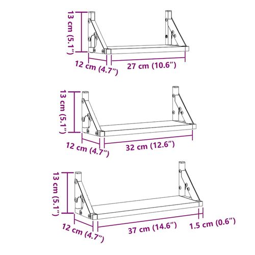 Zestaw półek ściennych 3 pcs dąb artisan 37 x 12 x 13 cm na Arena.pl