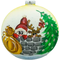 Bombka okrągła: Mikołaj z reniferkiem
