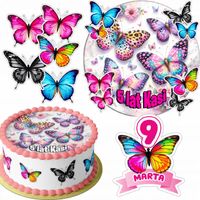 ZESTAW OPŁATEK NA TORT 20CM + 16 POSTACI - MOTYL + IMIĘ 15CM 18CM