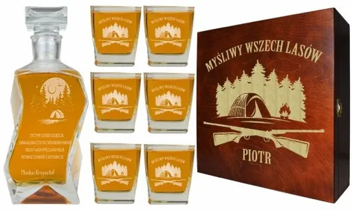 KARAFKA + 6 SZKLANEK DO WHISKY W PUDEŁKU Z GRAWEREM PREZENT DLA MYŚLIWEGO na Arena.pl