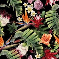 Zasłona VELVET 145x245 motyw-JUNGLE 3D Z KWIATAMI