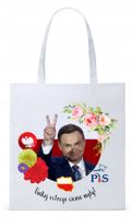 Prezydent Andrzej Duda Torba Eco Biała Shopper Z Nadrukiem Ze Zdjęciem