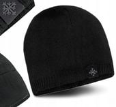 CZAPKA MĘSKA zimowa CIEPŁA DWUWARSTWOWA na POLARZE OCIEPLANA klasyk CZARNA