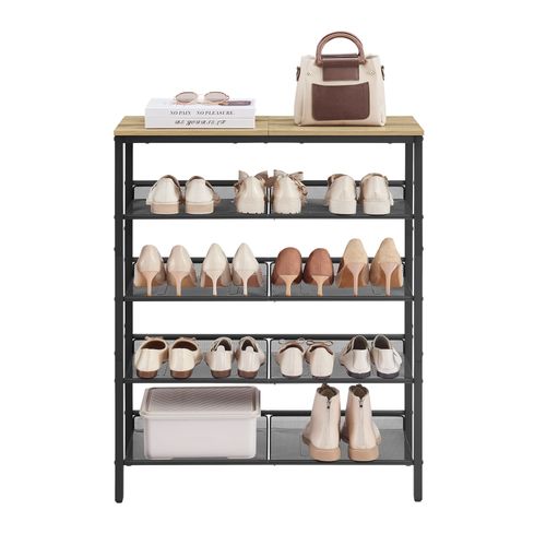 Szafka na buty loft 75x28x93 cm dąb artisan czarna metalowa na Arena.pl