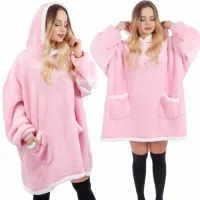 CIEPŁA BLUZA OVERSIZE 2W1 DŁUGA KOCOBLUZA KOCOSZLAFROK CIEPŁY KOC FUTRZAK