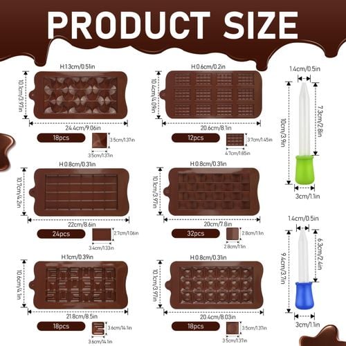 Zestaw 6 Form Silikonowych do Czekolady Brązowe 3D z Kroplomierzami na Arena.pl