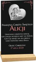 PAMIĄTKA CHRZTU STATUETKA czarna NADRUK UV srebrny obrazek dedykacja tekst