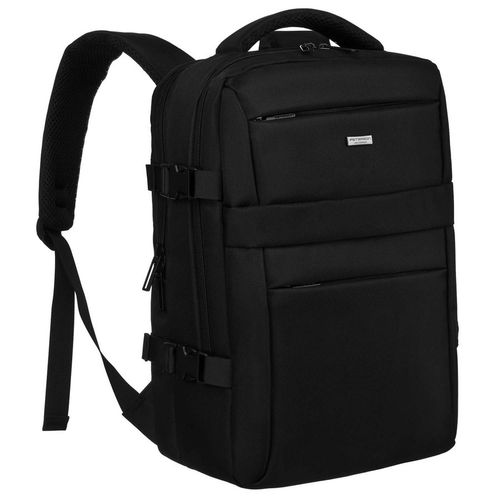 plecak podróżny w czarnym kolorze zawieszony na regulowanych szelkach na Arena.pl