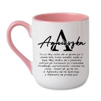 KUBEK Z IMIENIEM "AGNIESZKA" Wzór - Elegant Coffee Różowy 330 ml