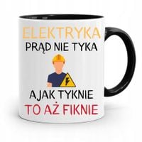 Kubek Czarny Prezent Elektryka Prad Nie Tyka Z Nadrukiem Ze Zdjęciem