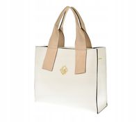 Laura Biaggi - torebka shopper z kosmetyczką biały groszek mat złoty MG302