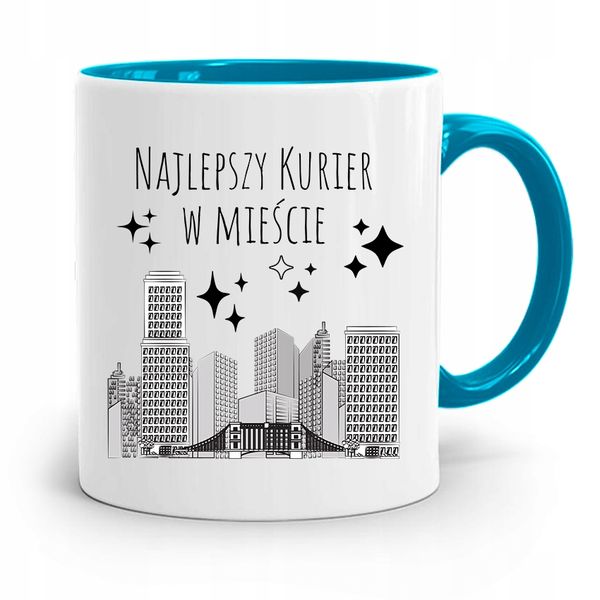 Kubek Błękitny Dla Kuriera Najlepszy W Mieście Z Nadrukiem Ze Zdjęciem zdjęcie 1