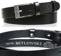 Pasek skórzany męski BETLEWSKI spodni wąski czarny długość 125 cm prezent