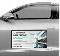 Magnes na samochód reklama magnetyczna 60x30 cm TU POWSTAJE SMART HOME