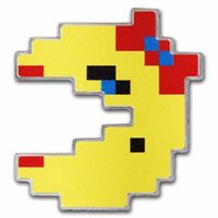 Niue: Ms.PAC-MAN kolorowany 1 uncja Srebra 2022 Proof Shaped Coin
