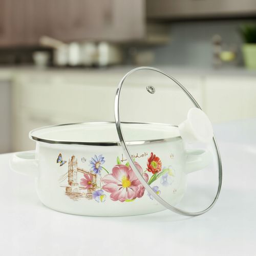 ZESTAW MAŁYCH GARNKÓW 0,7/1,2/1,7L EMALIOWANE WZÓR KWIATY GAZ INDUKCJA na Arena.pl