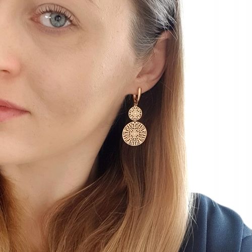 POZŁACANE KOLCZYKI ZE STALI CHIRURGICZNEJ WZÓR GRECKI WISZĄCE, ZJAWISKOWE na Arena.pl