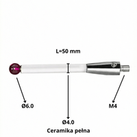 Rylec Trzpień M4, kula Ø6.0 mm, L=50 mm - Ceramika pełna (trzon Ø4.0)