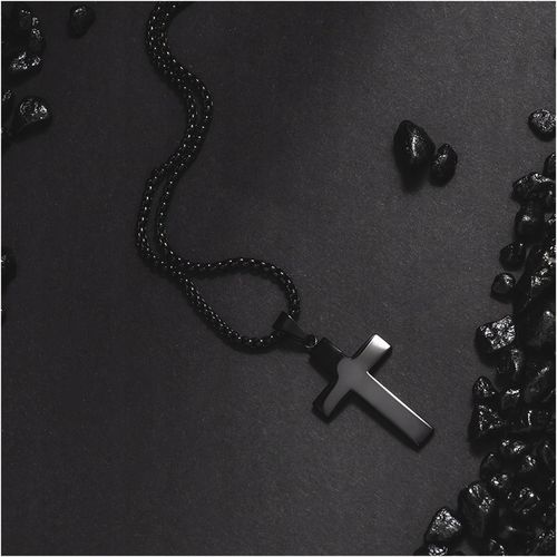 Naszyjnik z krzyżem męski stal chirurgiczna czarny splot grawer BLINGART na Arena.pl