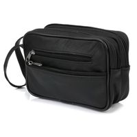 SASZETKA męska skórzana do ręki na dokumenty pieniądze E002 czarna