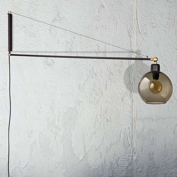 Kinkiet LAMPA ścienna CRANE 9374 Nowodvorski industrialna OPRAWA na wysięgniku szklana kula ball loft przydymiona zdjęcie 5