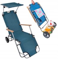 LEŻAK NA KÓŁKACH SKŁADANY OGRODOWY PLAŻOWY FOTEL TARASOWY z DASZKIEM