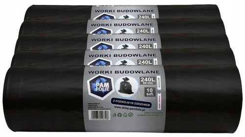 WORKI NA ŚMIECI 240L 100szt Uniwersalne Grube Mocne Czarne Pam Folie na Arena.pl
