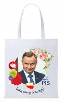 Prezydent Andrzej Duda Torba Eco Biała Shopper Z Nadrukiem Ze Zdjęciem