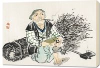 Obraz 100x70cm Smoking Farmer,  Kōno Bairei Japoński Vintage do Salonu