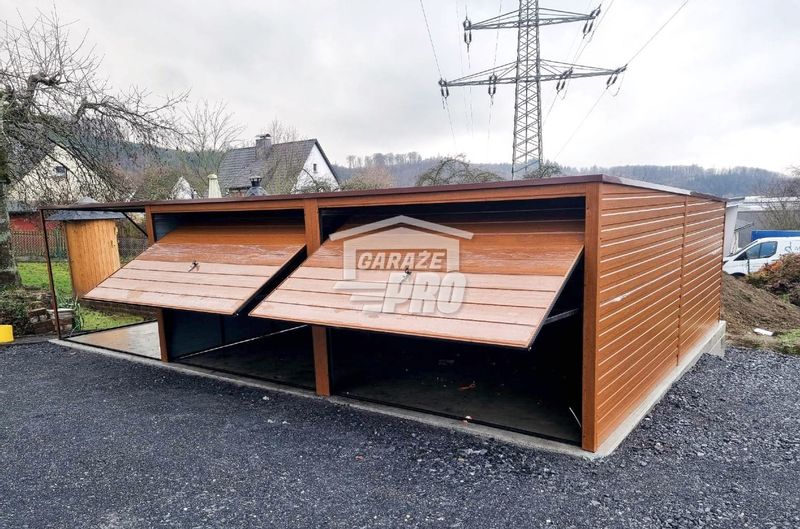 Garaż blaszany 6x6 + 3x6 wiata  Brama x2 złoty dąb spad w tył GP132 zdjęcie 5