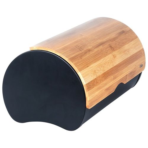 Chlebak Czarny Metalowy Bambusowy Pojemnik Kuchenny na Pieczywo Chleb na Arena.pl