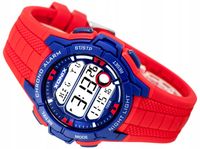 Zegarek Sportowy Czerwony Męski Cyfrowy Wodoodporny Silikonowy Pasek Czas ś