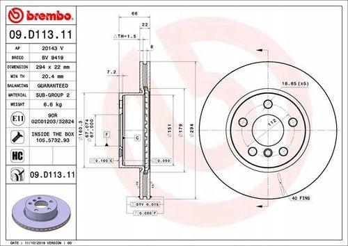 TARCZA HAM PRZOD 294X22 V BREMBO na Arena.pl