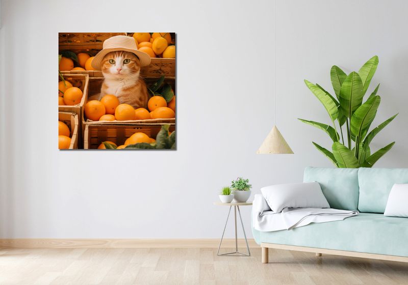 Obraz 90x90cm Kot w Pomarańczach zdjęcie 2