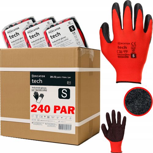 Rękawice Robocze MERCATOR Tech Red+Black Latex - S - 240 Par na Arena.pl