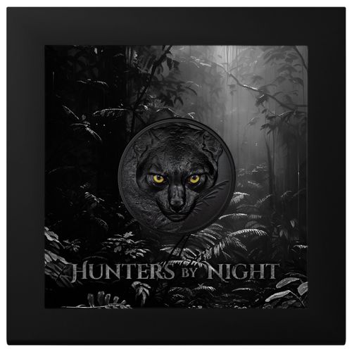 Palau: Hunters by Night - Ocelot kolorowany 2 uncje Srebra 2024 Obsidian Black na Arena.pl