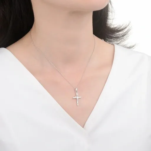 NASZYJNIK SREBRNY KRZYŻYK KRZYŻ ŁAŃCUSZEK DAMSKI KOMUNIA SREBRO PRÓBA 925 zdjęcie 10