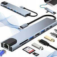 HUB ADAPTER UNIWERSALNY ROZDZIELACZ USB-C 8w1 CZYTNIK SD USB 3.0 AUDIO